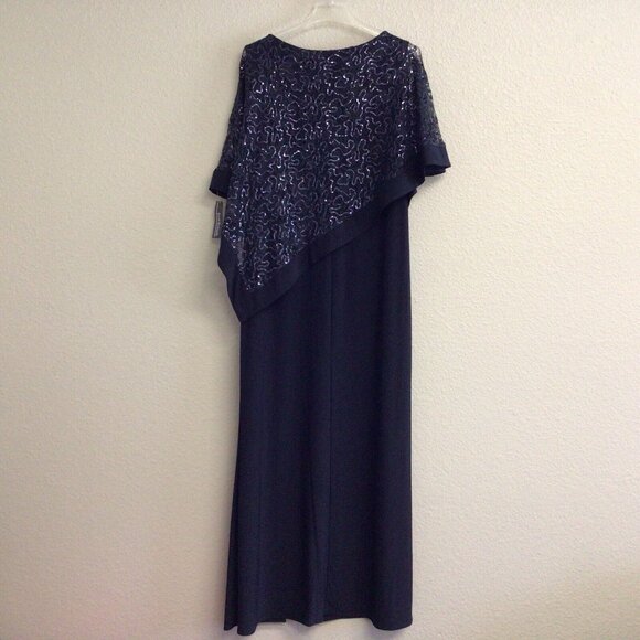 R&M Richards NWT Navy Blue Long Evening Dress Gown Mother Of Bride Sequins - Picture 13 of 13